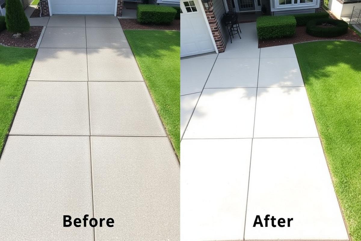 Driveway Restoration — before and after power washing