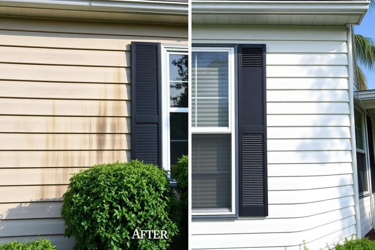 House Exterior — before and after power washing